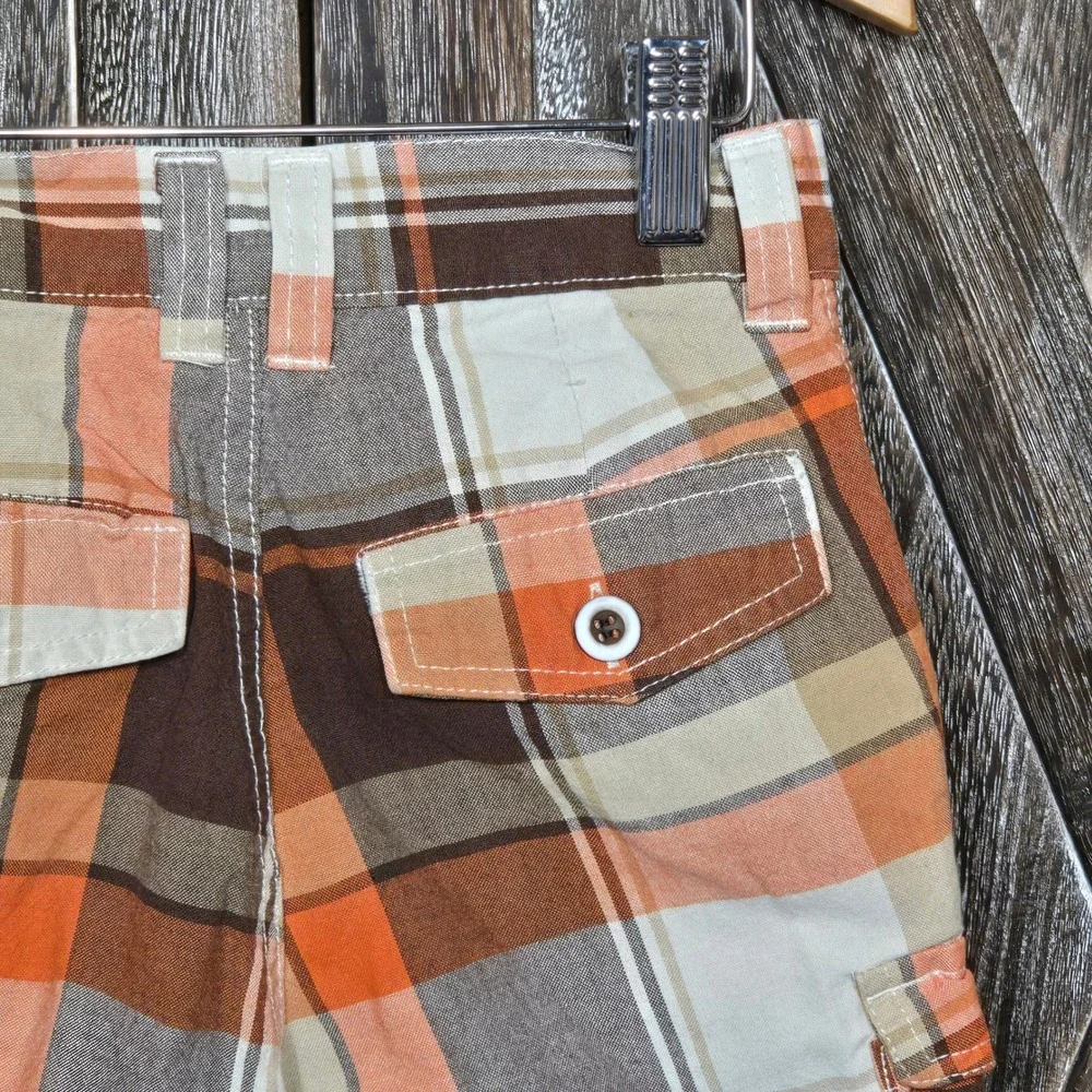 Carters Plaid Cargo Shorts Orange Brown‎ Beige Kids Size 5 Cotton Blend